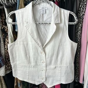 Halston White Linen Vest